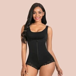 SHAPERX Womens Shapewear Zip Up Tummy‎ Control Bodysuit in Black Small